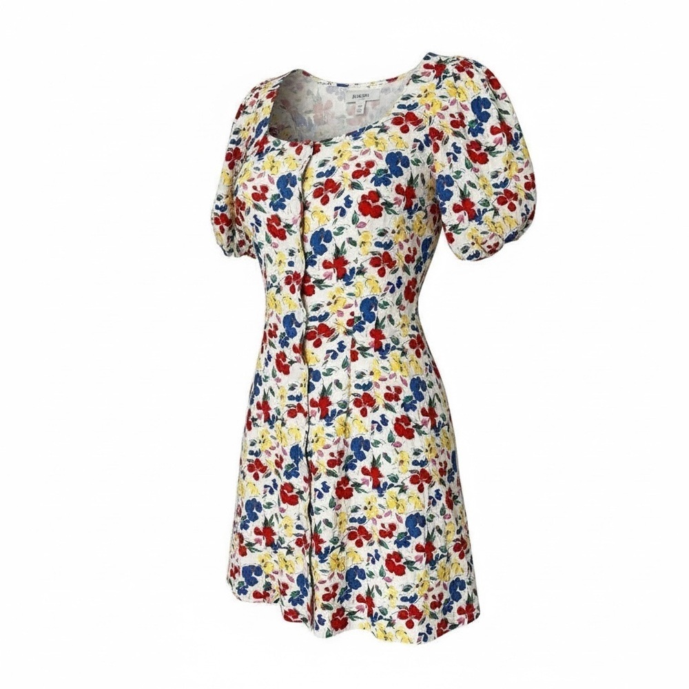 Rixo x Target Flower Print Linen Blend Mini Dress Size 4 Puff Sleeve Prairie